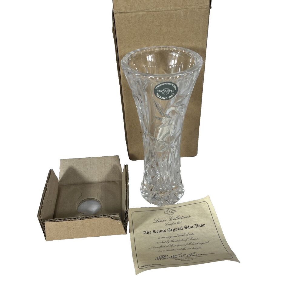Vintage Lenox Crystal Star 6″ Vase Czech Republic – Sticker & COA Elegant Bud Va